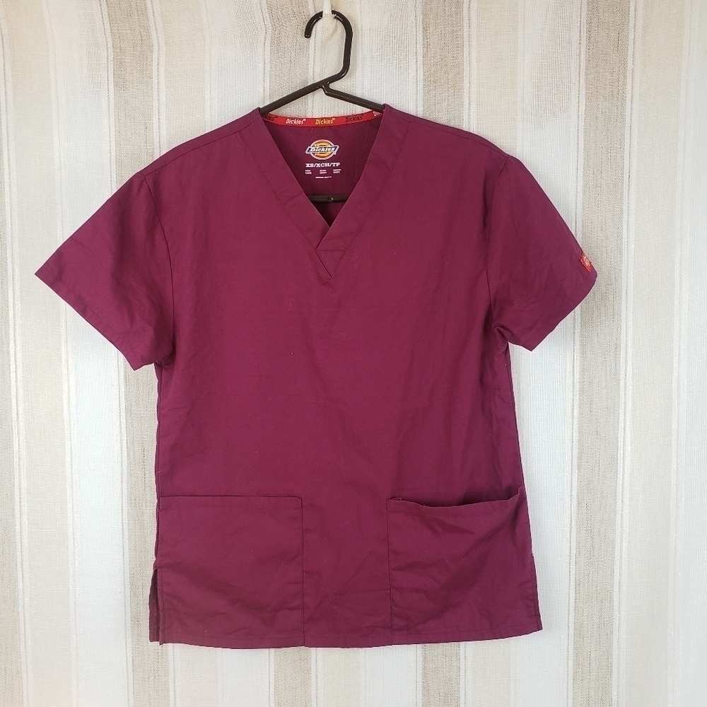 Dickies Short Sleeved Scrub Top Shirt Maroon Size Extra Small